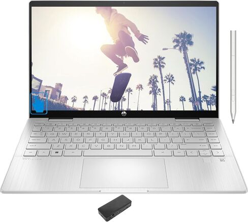 كمبيوتر محمول HP Pavilion x360 School & Business 2 في 1 (Intel i5-1335U 10-Core، ذاكرة الوصول العشوائي 8 جيجابايت، 2 تيرابايت PCIe SSD، Intel Iris Xe، شاشة 14.0 بوصة 60 هرتز تعمل باللمس Full HD (1920x1080)، قلم نشط، Win 11 Pro) مع قاعدة توصيل USB-C in Saudi Arabia