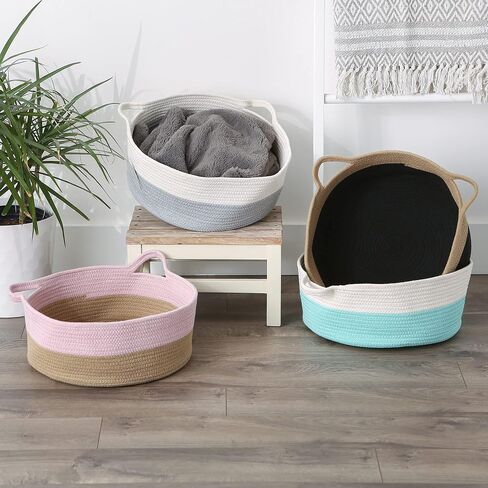 مجموعة تخزين الحيوانات الأليفة الجافة من Bone Dry Pet سلة/سرير من الحبال القطنية المزخرفة، مقاس 15.75x6.25، آذان قطط باللون الوردي/البيج in Saudi Arabia