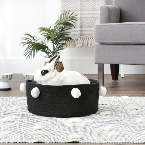 Bone Dry Pet Storage Collection Decorative Cotton Rope Basket/Bed, 15.75x6.25, Pink/Beige Cat Ears in Kuwait