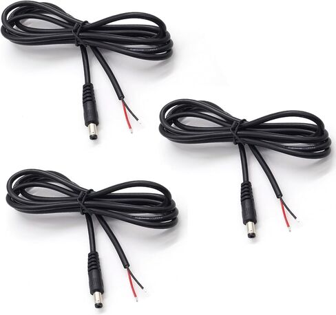 Single 1M/3.3FT 22AWG DC Power 5.5mm x 2.5mm Barrel Male Plug Connector Pigtail，3A 5525 DC Cable Extension 2 Pin Open End to Bare Wire DIY Cord for DC Power Supply Cable Repair in Saudi Arabia