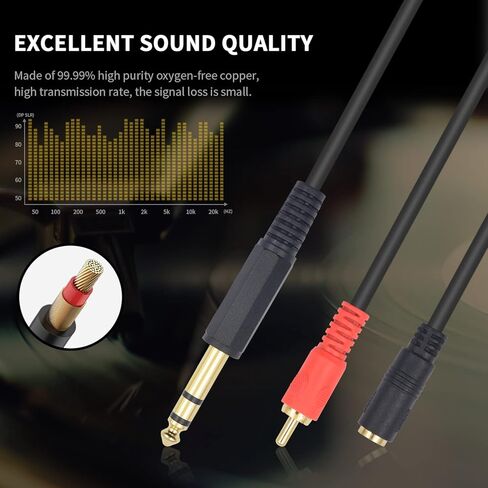محول Poyiccot 1/4 بوصة إلى 1/8 بوصة، محول 1/4 بوصة إلى RCA، 6.35 مم إلى 3.5 مم قابس أنثى TRS وكابل مقسم توصيل ذكر RCA يدعم قابس الصوت المتعدد لسماعات الرأس والمسرح المنزلي ومكبرات الصوت، 1.5 قدم in Kuwait
