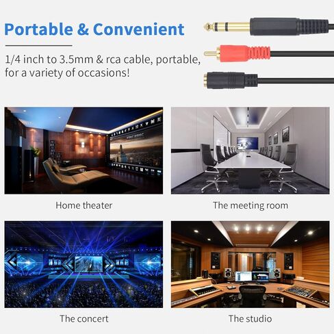 محول Poyiccot 1/4 بوصة إلى 1/8 بوصة، محول 1/4 بوصة إلى RCA، 6.35 مم إلى 3.5 مم قابس أنثى TRS وكابل مقسم توصيل ذكر RCA يدعم قابس الصوت المتعدد لسماعات الرأس والمسرح المنزلي ومكبرات الصوت، 1.5 قدم in Kuwait