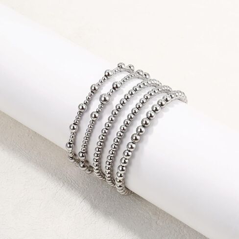 Badu Gold Bracelets for Women no tarnish Gold plated Stackable Beaded Ball Bracelet Stretch Elastic Hypoallergenic Trendy Gold Jewelry for Women（16.5cm） in Kuwait