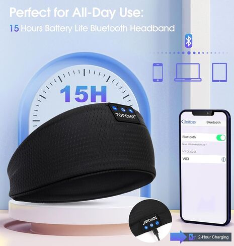 Sleep Headphones Headband Bluetooth 5.4, TOPOINT Sports Headband Earphones Sleeping Bluetooth Wireless with USB C for Women Men Sports Gifts Workout Jogging Yoga Insomnia Air Travel Meditation in Saudi Arabia