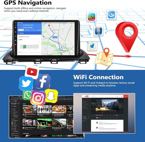 2G + 64G راديو السيارة ستيريو لمازدا 3 2014-2019 مع CarPlay Android Auto 9 بوصة تعمل باللمس راديو Android 13 وحدة رئيسية مع WiFi GPS Navigation Bluetooth FM HD كاميرا احتياطية (عالية الجودة) in Saudi Arabia