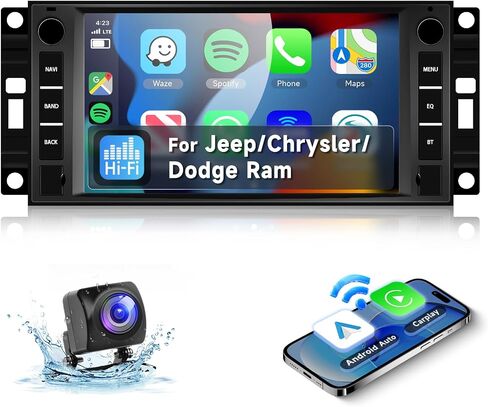 Android Car Stereo for Jeep Wrangler Chevrolet Chrysler Dodge with Wireless Carplay/Android Auto, Bluetooth, WiFi, GPS Navi, 7 Inch HD Touch Screen Upgrade with Double USB, SWC Backup Camera in Saudi Arabia
