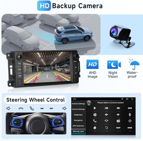 Android Car Stereo for Jeep Wrangler Chevrolet Chrysler Dodge with Wireless Carplay/Android Auto, Bluetooth, WiFi, GPS Navi, 7 Inch HD Touch Screen Upgrade with Double USB, SWC Backup Camera in Saudi Arabia