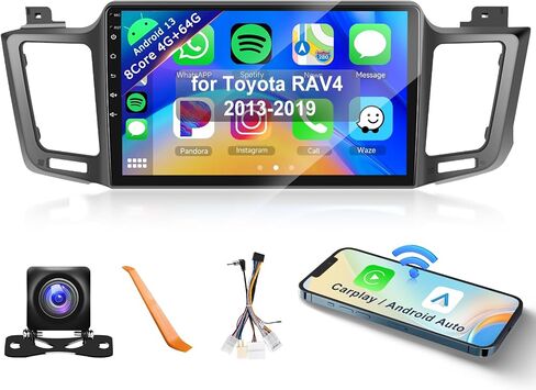 ستيريو سيارة 8Core 4+64G لسيارة Toyota RAV4 2013-2019 Wireless Carplay Android Auto، 9 بوصة 1280 * 720P IPS شاشة تعمل باللمس، Android13/GPS/WiFi/32EQ DSP/59UI/Bluetooth5.0/SWC/كاميرا احتياطية وميكروفون in Saudi Arabia