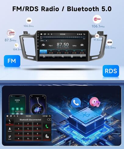 ستيريو سيارة 8Core 4+64G لسيارة Toyota RAV4 2013-2019 Wireless Carplay Android Auto، 9 بوصة 1280 * 720P IPS شاشة تعمل باللمس، Android13/GPS/WiFi/32EQ DSP/59UI/Bluetooth5.0/SWC/كاميرا احتياطية وميكروفون in Saudi Arabia