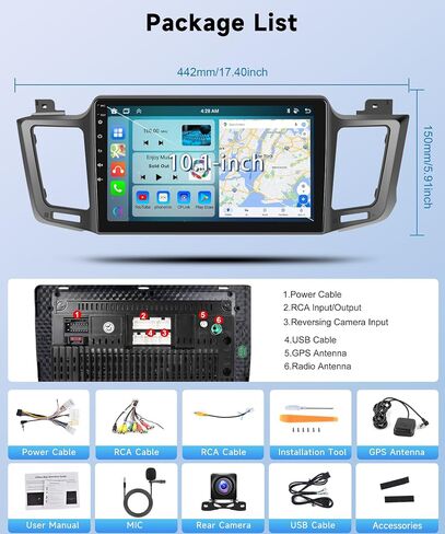 ستيريو سيارة 8Core 4+64G لسيارة Toyota RAV4 2013-2019 Wireless Carplay Android Auto، 9 بوصة 1280 * 720P IPS شاشة تعمل باللمس، Android13/GPS/WiFi/32EQ DSP/59UI/Bluetooth5.0/SWC/كاميرا احتياطية وميكروفون in Saudi Arabia