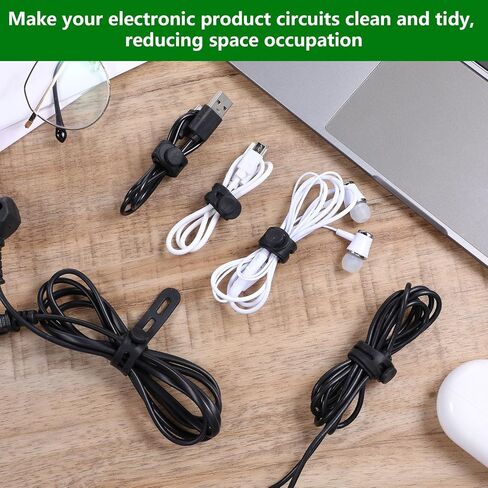 10 Pcs Silicone Cable Ties Cord Organizer Wrap Reusable Wire Management with Lock Buckle Elastic Adjustable Charger Cable Strap Tie Electrical Cord Keeper in Home Office Kitchen in Kuwait