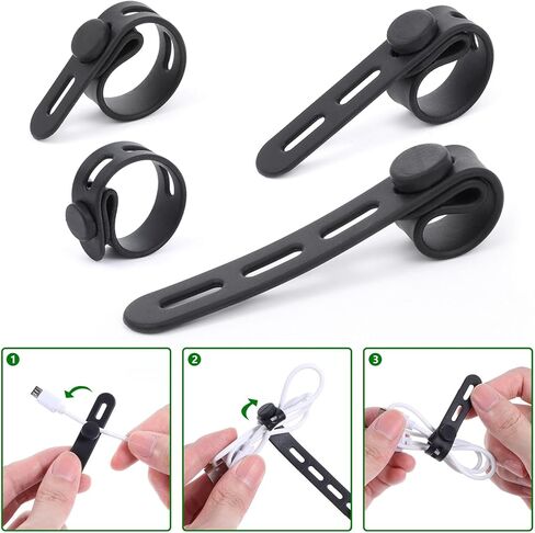 10 Pcs Silicone Cable Ties Cord Organizer Wrap Reusable Wire Management with Lock Buckle Elastic Adjustable Charger Cable Strap Tie Electrical Cord Keeper in Home Office Kitchen in Kuwait