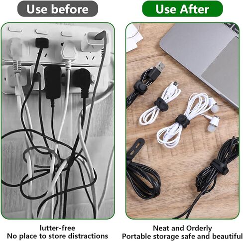 10 Pcs Silicone Cable Ties Cord Organizer Wrap Reusable Wire Management with Lock Buckle Elastic Adjustable Charger Cable Strap Tie Electrical Cord Keeper in Home Office Kitchen in Kuwait