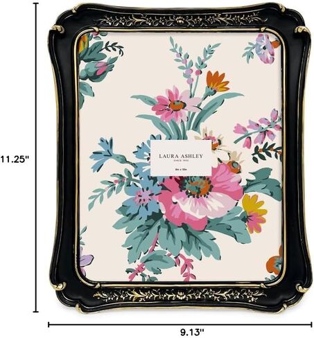 Laura Ashley (4x6 Vintage-Inspired Simple Ornate Picture Frame White with Gold Edges, Horizontal & Vertical for Tabletop and Wall Display, Home Décor, Floral, Resin Frame (4x6, White with Gold) in Saudi Arabia