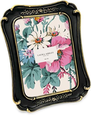 Laura Ashley (4x6 Vintage-Inspired Simple Ornate Picture Frame White with Gold Edges, Horizontal & Vertical for Tabletop and Wall Display, Home Décor, Floral, Resin Frame (4x6, White with Gold) in Saudi Arabia
