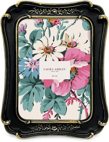 Laura Ashley (4x6 Vintage-Inspired Simple Ornate Picture Frame White with Gold Edges, Horizontal & Vertical for Tabletop and Wall Display, Home Décor, Floral, Resin Frame (4x6, White with Gold) in Saudi Arabia