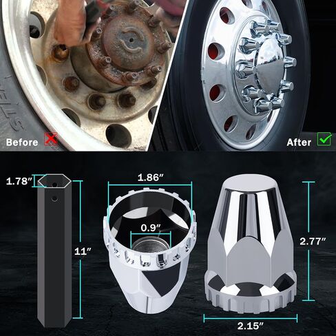 45 Pack Lug Nut Covers with Installation Tool Extra 5 Pcs Nut Covers as Replacement to Prevent Damage 33mm ABS Chrome Screw-on Nut Cover Caps for Semi Truck Trailer in Saudi Arabia