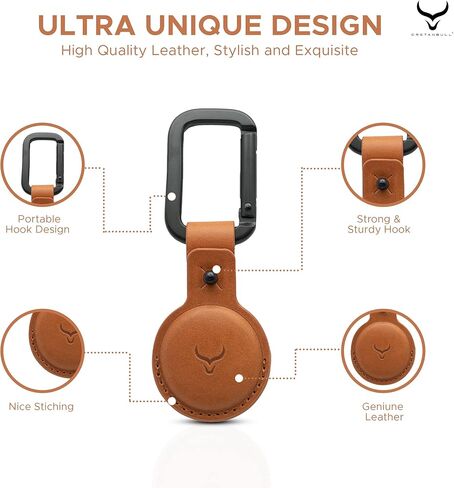 حامل AirTag من الجلد المحبب بالكامل - سلسلة مفاتيح AirTag جلدية لعلامات Apple AirTags - حلقة مفاتيح جلدية AirTag مضادة للخدش للحيوانات الأليفة، والمفاتيح، وحقائب الظهر، والأمتعة، وحقائب اليد (مغرة) in Kuwait