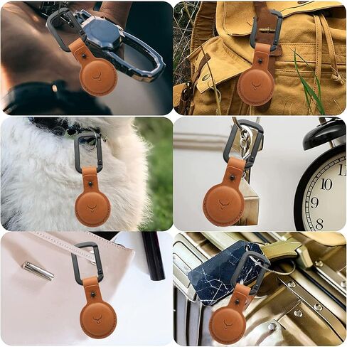 حامل AirTag من الجلد المحبب بالكامل - سلسلة مفاتيح AirTag جلدية لعلامات Apple AirTags - حلقة مفاتيح جلدية AirTag مضادة للخدش للحيوانات الأليفة، والمفاتيح، وحقائب الظهر، والأمتعة، وحقائب اليد (مغرة) in Kuwait