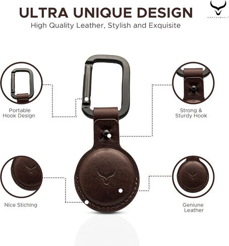 حامل AirTag من الجلد المحبب بالكامل - سلسلة مفاتيح AirTag جلدية لعلامات Apple AirTags - حلقة مفاتيح جلدية AirTag مضادة للخدش للحيوانات الأليفة، والمفاتيح، وحقائب الظهر، والأمتعة، وحقائب اليد (مغرة) in Kuwait