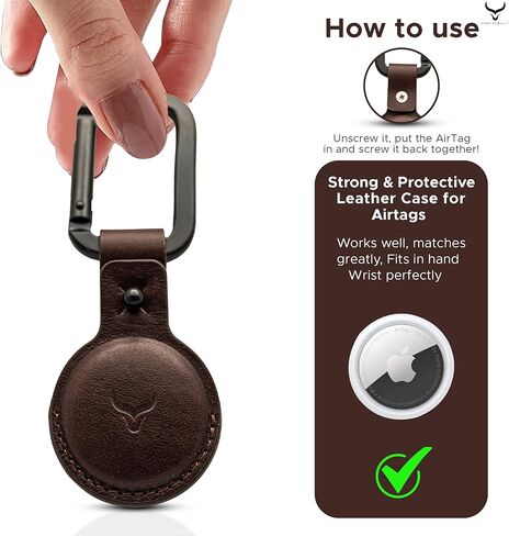 حامل AirTag من الجلد المحبب بالكامل - سلسلة مفاتيح AirTag جلدية لعلامات Apple AirTags - حلقة مفاتيح جلدية AirTag مضادة للخدش للحيوانات الأليفة، والمفاتيح، وحقائب الظهر، والأمتعة، وحقائب اليد (مغرة) in Kuwait