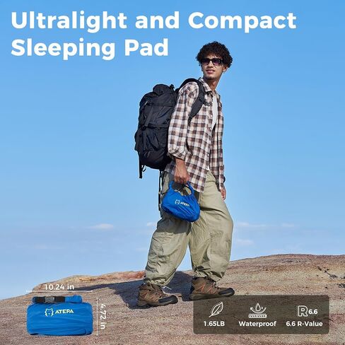 ATEPA Insulated Sleeping Pad 6.6 R-Value Ultralight Backpacking Sleeping Pad for Hiking Camping (1.65lbs) Inflatable Sleeping Pad for Adults, Compact Thick Camping Mattress Pad in Saudi Arabia