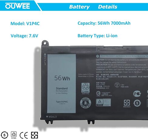 بطارية كمبيوتر محمول V1P4C متوافقة مع Dell Chromebook 13 3380 Inspiron Chromebook 14 7486 Series Notebook VIP4C FMXMT 0FMXMT 7.6V 56Wh 7000mAh 4-Cell in Saudi Arabia