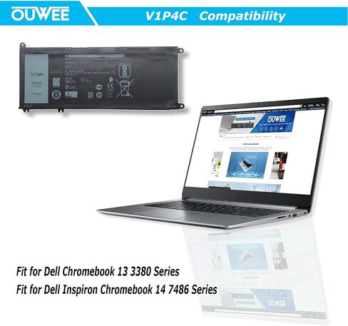 بطارية كمبيوتر محمول V1P4C متوافقة مع Dell Chromebook 13 3380 Inspiron Chromebook 14 7486 Series Notebook VIP4C FMXMT 0FMXMT 7.6V 56Wh 7000mAh 4-Cell in Saudi Arabia