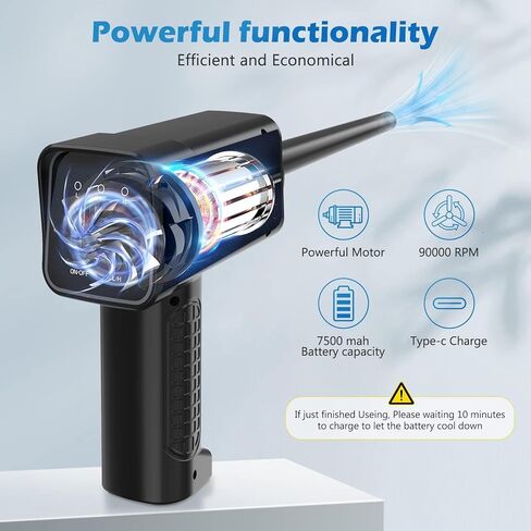 منفضة هواء مضغوط، منفضة هواء كهربائية قابلة لإعادة الشحن للمكتب، علبة هواء بديلة جيدة، منفاخ هواء للكمبيوتر اللاسلكي، منظف منفضة لوحة مفاتيح الكمبيوتر 90000 دورة في الدقيقة مع 8 مصابيح LED، 7500 مللي أمبير في الساعة، 3 أوضاع للسرعة in Kuwait