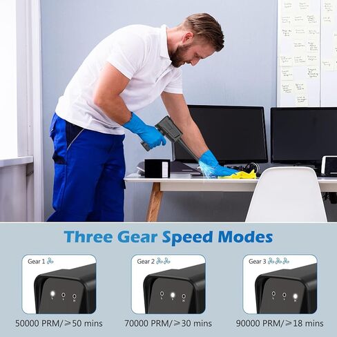 منفضة هواء مضغوط، منفضة هواء كهربائية قابلة لإعادة الشحن للمكتب، علبة هواء بديلة جيدة، منفاخ هواء للكمبيوتر اللاسلكي، منظف منفضة لوحة مفاتيح الكمبيوتر 90000 دورة في الدقيقة مع 8 مصابيح LED، 7500 مللي أمبير في الساعة، 3 أوضاع للسرعة in Kuwait