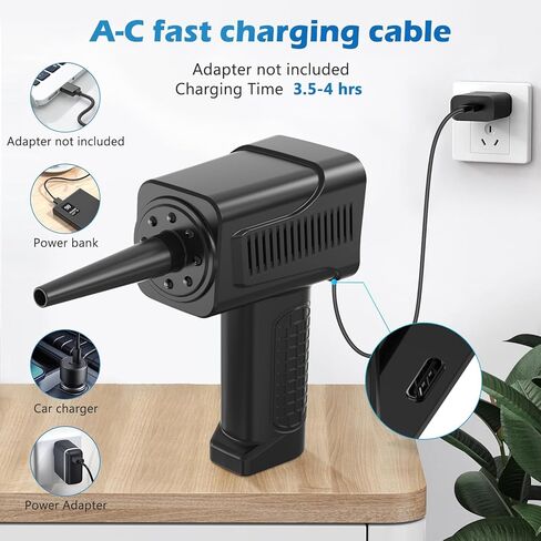 منفضة هواء مضغوط، منفضة هواء كهربائية قابلة لإعادة الشحن للمكتب، علبة هواء بديلة جيدة، منفاخ هواء للكمبيوتر اللاسلكي، منظف منفضة لوحة مفاتيح الكمبيوتر 90000 دورة في الدقيقة مع 8 مصابيح LED، 7500 مللي أمبير في الساعة، 3 أوضاع للسرعة in Kuwait