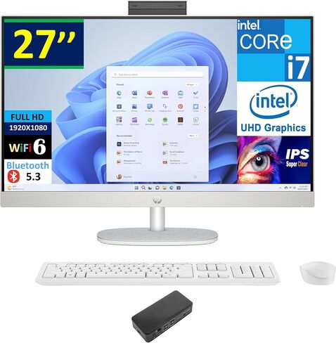 HP All-in-One 27 School & Business All-in-One 27" IPS FHD Display (Intel i7-1355U, 64GB DDR4, 4TB PCIe SSD, Intel UHD, WiFi 6, Webcam, Bluetooth 5.3, Win 11 Home) w/USB-C Dock in Saudi Arabia