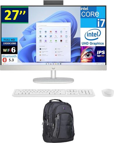HP All-in-One 27 School & Business All-in-One 27" IPS FHD Display (Intel i7-1355U, 16GB DDR4, 512GB SSD, Intel UHD, WiFi 6, Webcam, Bluetooth 5.3, Win 11 Home Plus) w/Premium Backpack in Saudi Arabia