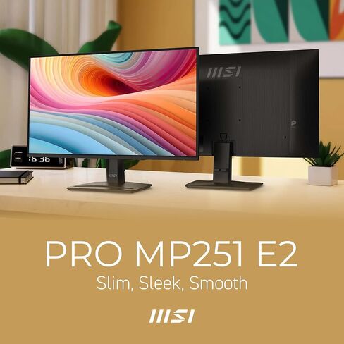 شاشة مكتب الألعاب MSI PRO MP251 E2 مقاس 24.5 بوصة IPS 1920 x 1080 (FHD)، 120 هرتز، مزامنة تكيفية، HDR جاهزة، HDMI، منفذ VGA، منفذ عرض، قابل للتركيب، إمالة، مكبر صوت، 1 مللي ثانية، أسود in Saudi Arabia