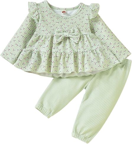 1-6T فريدة من نوعها طفل الفتيات أطقم ملابس للأطفال الصغار بلون الكتان تونك الأعلى والزهور طماق مجموعة ملابس in Kuwait