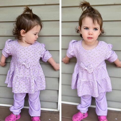 1-6T فريدة من نوعها طفل الفتيات أطقم ملابس للأطفال الصغار بلون الكتان تونك الأعلى والزهور طماق مجموعة ملابس in Kuwait