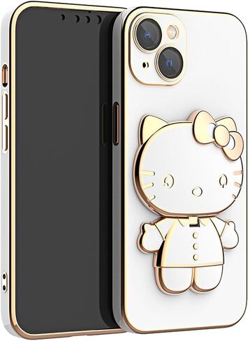 Kawaii Kitty Phone Case with 360 Degree Rotating Mirror and Phone Stand (White, iPhone X/XS) in Saudi Arabia