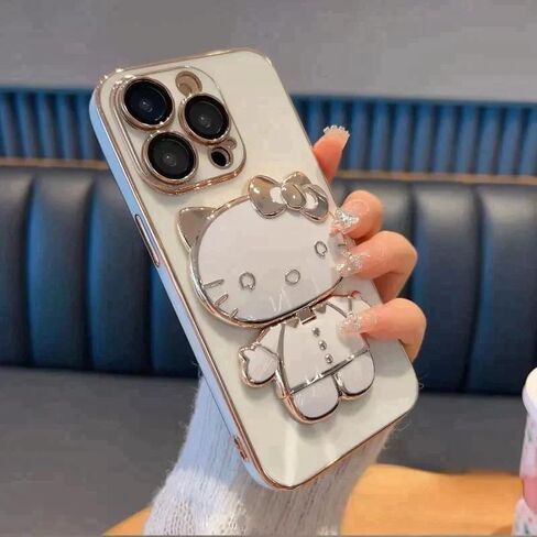 Kawaii Kitty Phone Case with 360 Degree Rotating Mirror and Phone Stand (White, iPhone X/XS) in Saudi Arabia