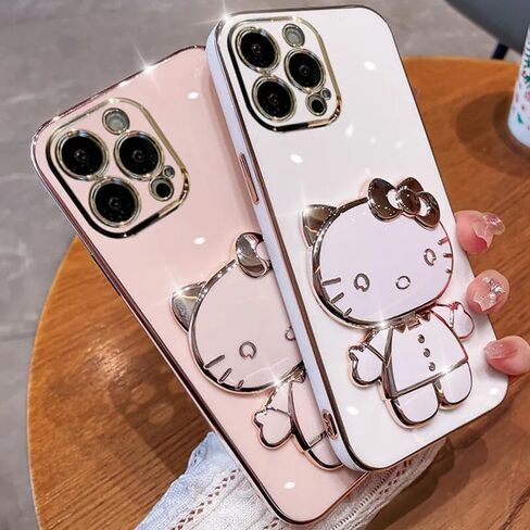 Kawaii Kitty Phone Case with 360 Degree Rotating Mirror and Phone Stand (White, iPhone X/XS) in Saudi Arabia
