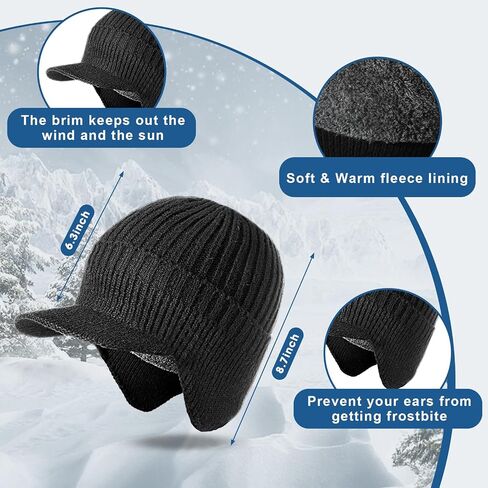 Geyoga 3 Pcs Winter Beanie Hat Neck Warmer Touchscreen Gloves Set for Men Knit Hat with Brim Ear Flap Scarf Soft Warm Gloves Black in Saudi Arabia