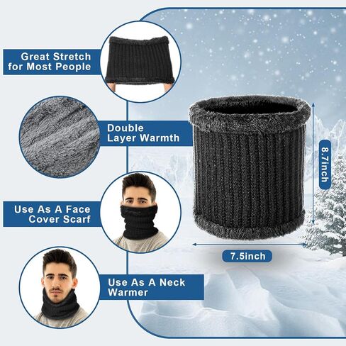 Geyoga 3 Pcs Winter Beanie Hat Neck Warmer Touchscreen Gloves Set for Men Knit Hat with Brim Ear Flap Scarf Soft Warm Gloves Black in Saudi Arabia