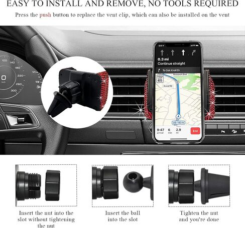 حامل هاتف للسيارة، حامل هاتف ماسي لامع قابل للدوران 360 درجة مع قاعدة شفط، حامل هاتف من حجر الراين للزجاج الأمامي لفتحة تهوية لوحة القيادة، ملحقات السيارة العالمية (أحمر) in Saudi Arabia