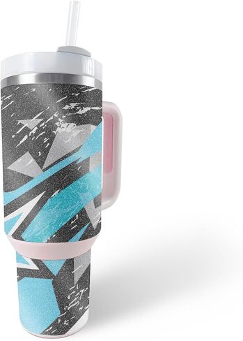جلد لامع لامع متوافق مع Stanley The Quencher H2.0 FlowState 40 Oz Tumbler - Grunge Cyan - غطاء لاصق واقٍ من الفينيل 3M ممتاز - سهل الاستخدام | صُنع في الولايات المتحدة الأمريكية بواسطة MightySkins in Kuwait