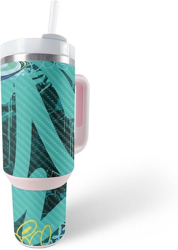 جلد لامع لامع متوافق مع Stanley The Quencher H2.0 FlowState 40 Oz Tumbler - Grunge Cyan - غطاء لاصق واقٍ من الفينيل 3M ممتاز - سهل الاستخدام | صُنع في الولايات المتحدة الأمريكية بواسطة MightySkins in Kuwait