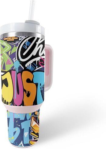 جلد لامع لامع متوافق مع Stanley The Quencher H2.0 FlowState 40 Oz Tumbler - Grunge Cyan - غطاء لاصق واقٍ من الفينيل 3M ممتاز - سهل الاستخدام | صُنع في الولايات المتحدة الأمريكية بواسطة MightySkins in Kuwait