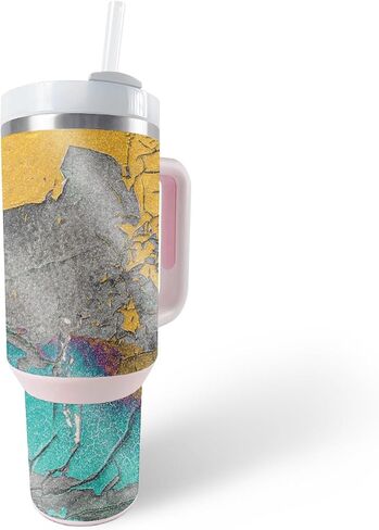 جلد لامع لامع متوافق مع Stanley The Quencher H2.0 FlowState 40 Oz Tumbler - Grunge Cyan - غطاء لاصق واقٍ من الفينيل 3M ممتاز - سهل الاستخدام | صُنع في الولايات المتحدة الأمريكية بواسطة MightySkins in Kuwait