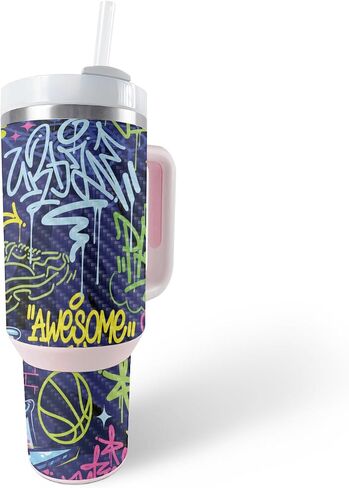 جلد لامع لامع متوافق مع Stanley The Quencher H2.0 FlowState 40 Oz Tumbler - Grunge Cyan - غطاء لاصق واقٍ من الفينيل 3M ممتاز - سهل الاستخدام | صُنع في الولايات المتحدة الأمريكية بواسطة MightySkins in Kuwait