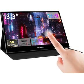 13.3" 4K UHD Touchscreen Ultra Portable Monitor for Laptop, 13.3“ Slim UHD (3840 x 2160) Touch 100% sRGB, Type-C, USB & Mini HDMI Portable Gaming Monitor with Cover