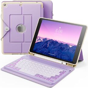 حافظة INFILAND لجهاز iPad الجيل التاسع مع لوحة مفاتيح 10.2 بوصة iPad 9th/8th/7th Gen، غطاء فوليو مع حامل قلم رصاص، إضاءة خلفية 7 ألوان، حافظة لوحة مفاتيح لاسلكية قابلة للفصل لجهاز Apple iPad، بنفسجي in Kuwait