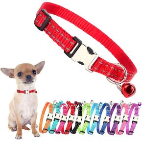 Small Puppy Collar Girl, Reflective Nylon Cat Collar with Bell Metal Buckle Dog Collars for Female Girl XS Small Tiny Little Dogs and Kitten